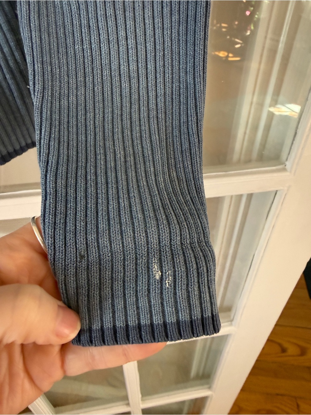 Tommy Hilfiger Striped V-Neck Sweater in Navy, Light Blue & White - Picture 7 of 8